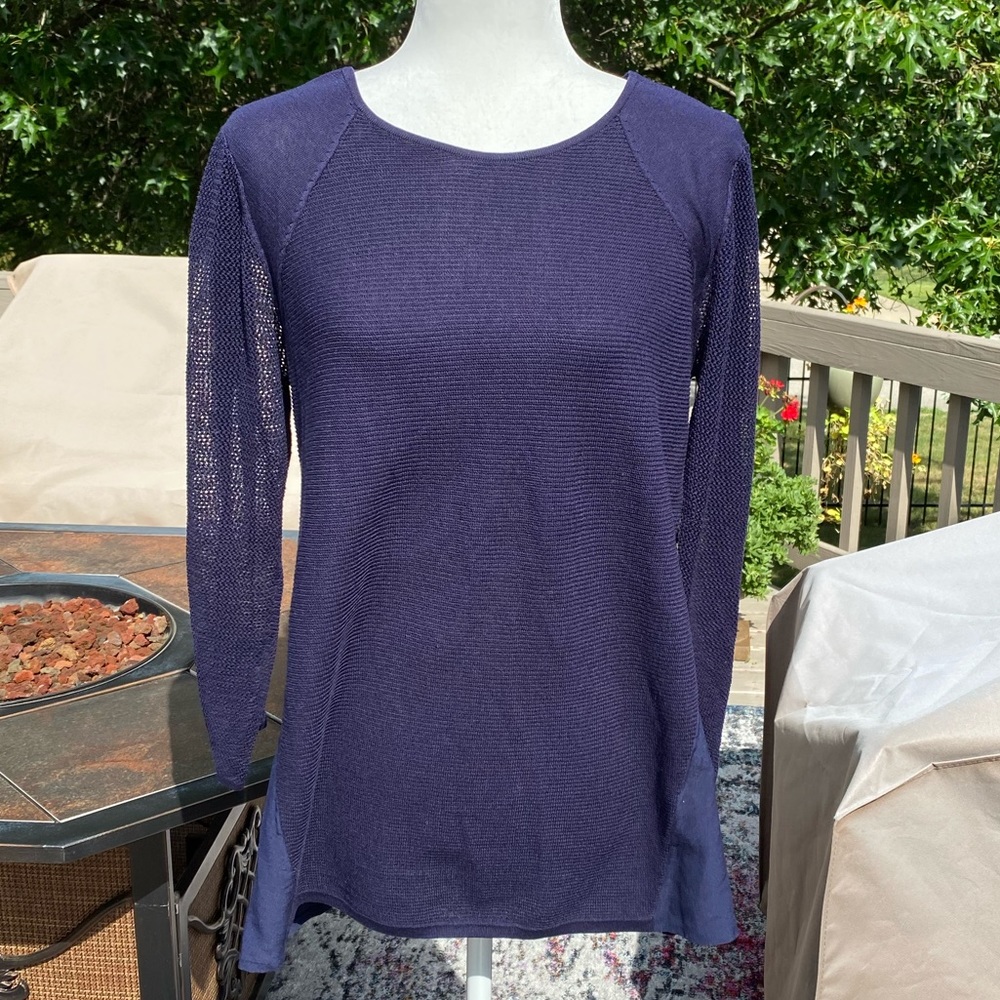 Asoie Navy Blue Mixed Material Sweater